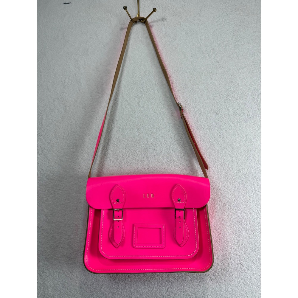 The Cambridge Satchel Company Neon Pink Leather 13 Inch Satchel Bag Monogram LEB